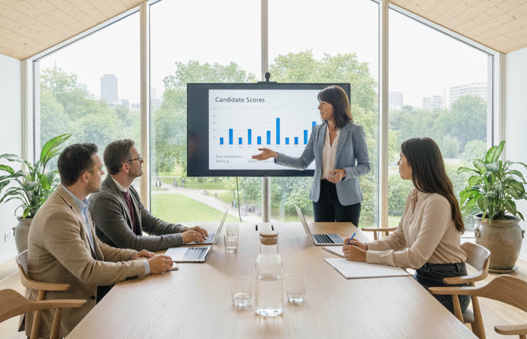 Professionals in a bright, modern office